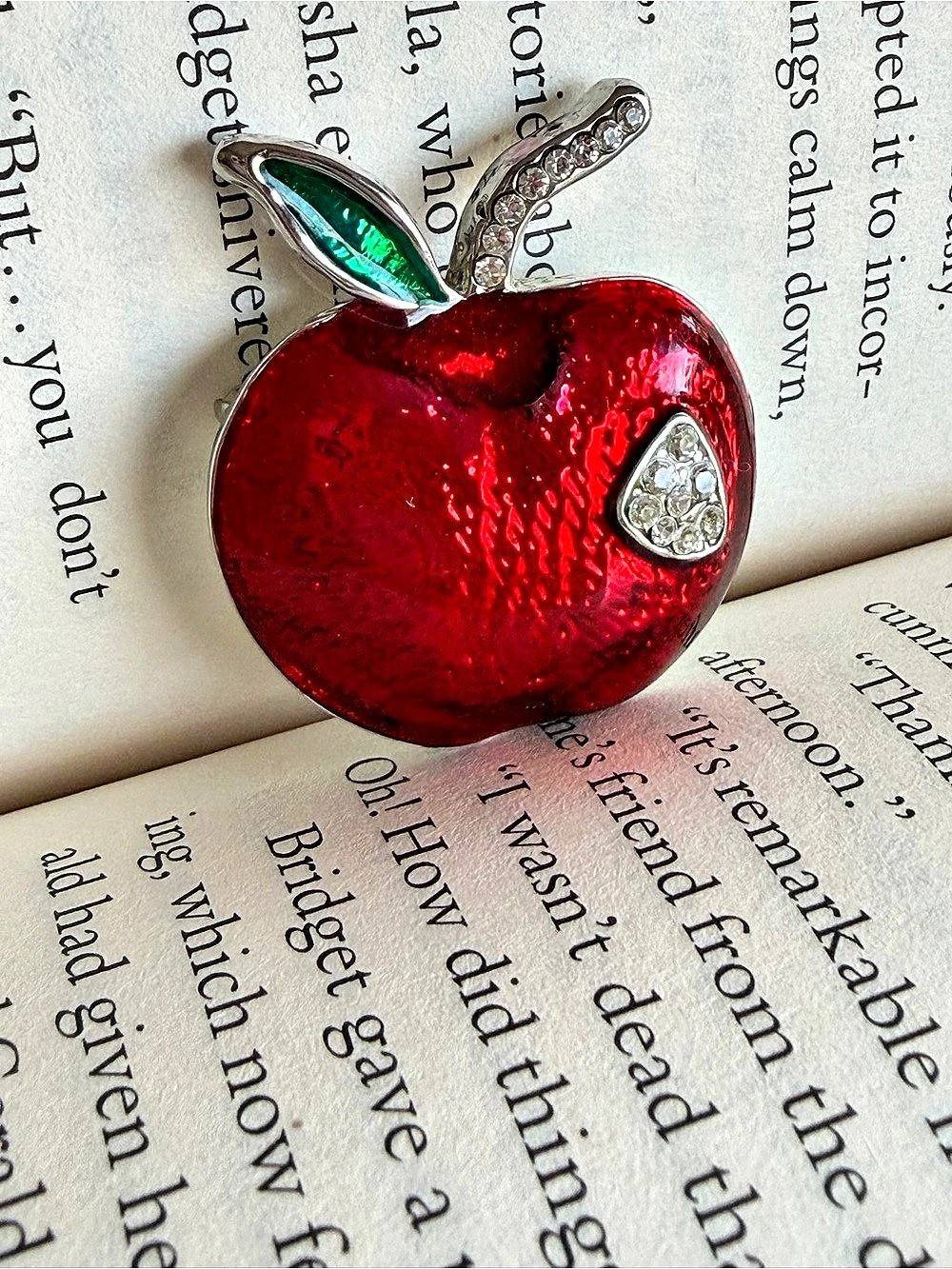 Apple Brooch in Red & Silver Like New